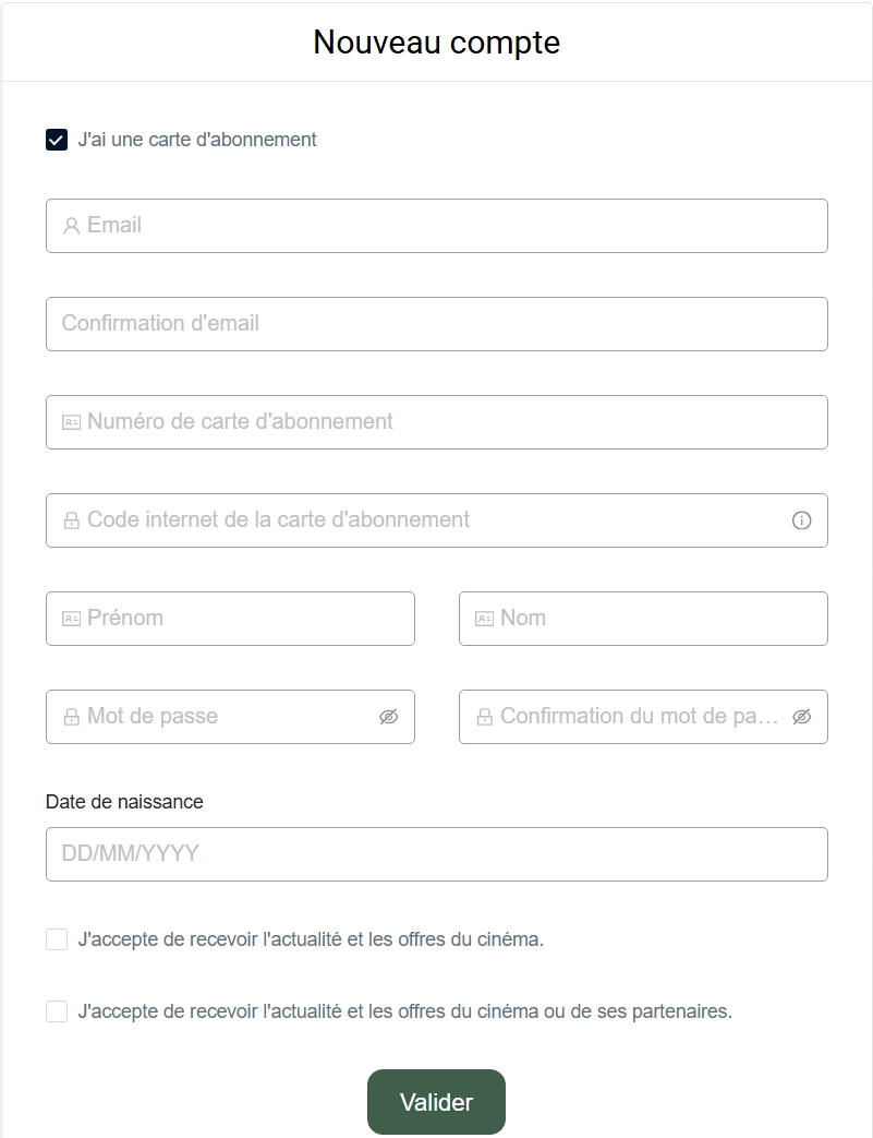Formulaire de création de compte